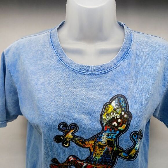 Yacht Club Cotton Tee Women's Small. Aruba Colorful Iguana Graphic/Faded Blue. - Picture 6 of 11